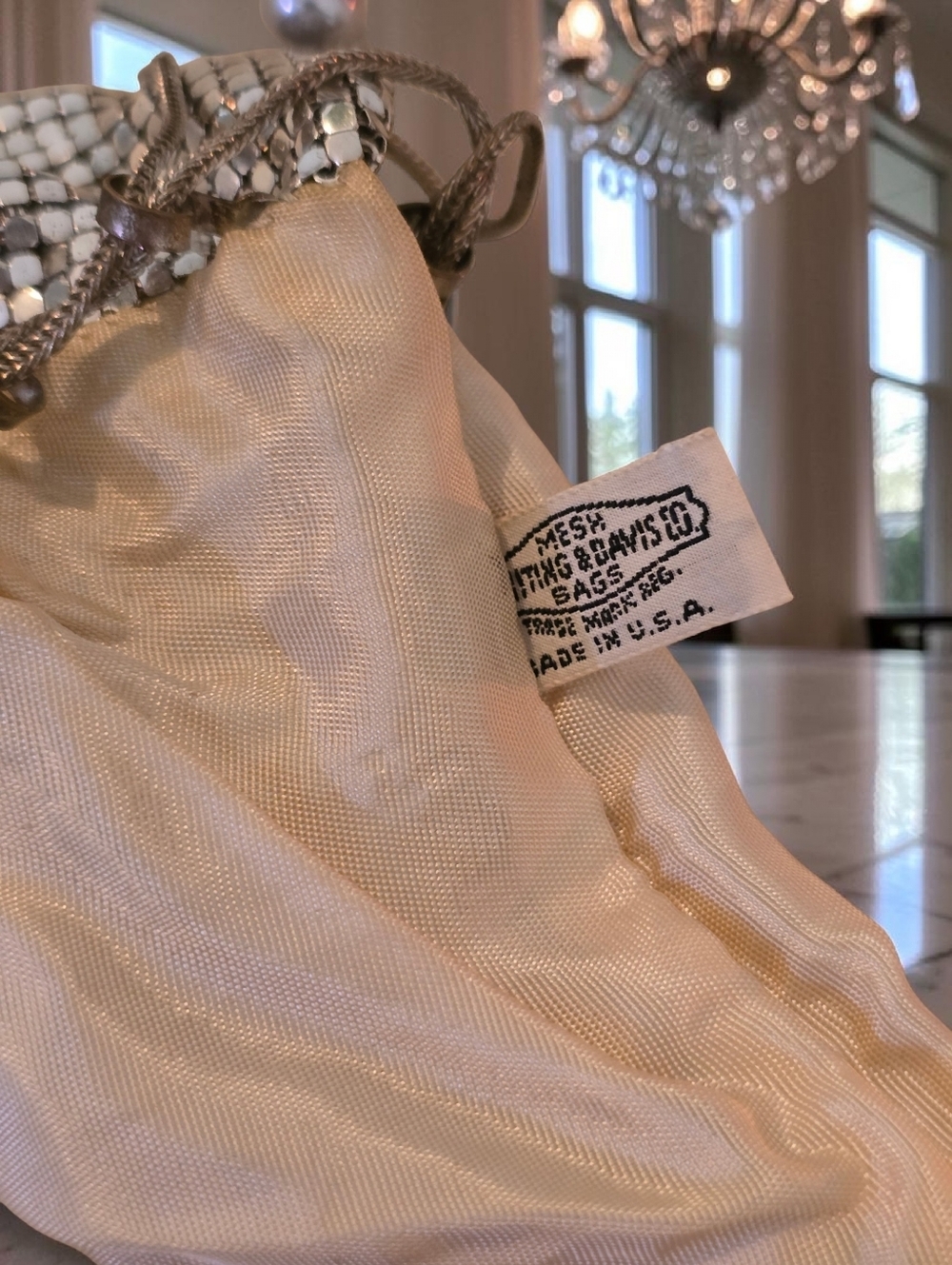 Vintage Whiting & Davis Style Silver Metal Mesh Drawstring Bag Purse Disco - Picture 5 of 5